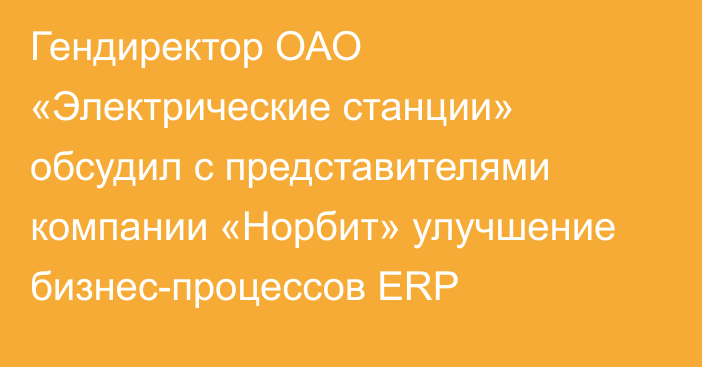 Гендиректор ОАО «Электрические станции» обсудил с представителями компании «Норбит» улучшение бизнес-процессов ERP