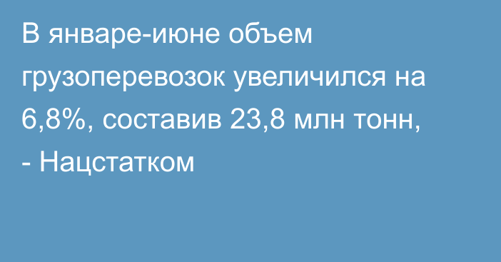 В январе-июне объем грузоперевозок увеличился на 6,8%, составив 23,8 млн тонн, - Нацстатком