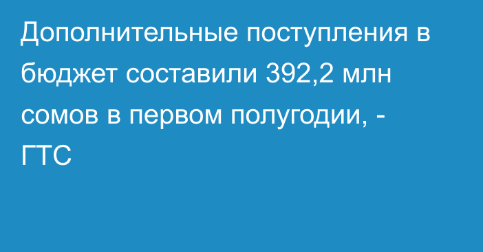 Дополнительные поступления в бюджет составили 392,2 млн сомов в первом полугодии, - ГТС