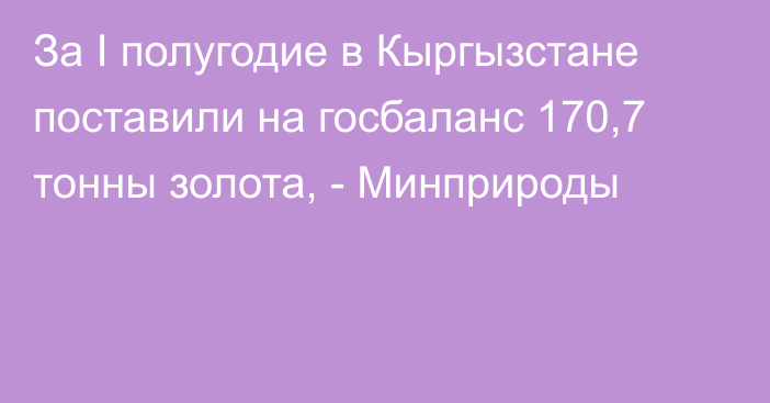 За I полугодие в Кыргызстане поставили на госбаланс 170,7 тонны золота, - Минприроды 