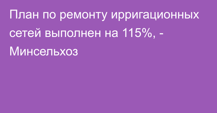 План по ремонту ирригационных сетей выполнен на 115%, - Минсельхоз