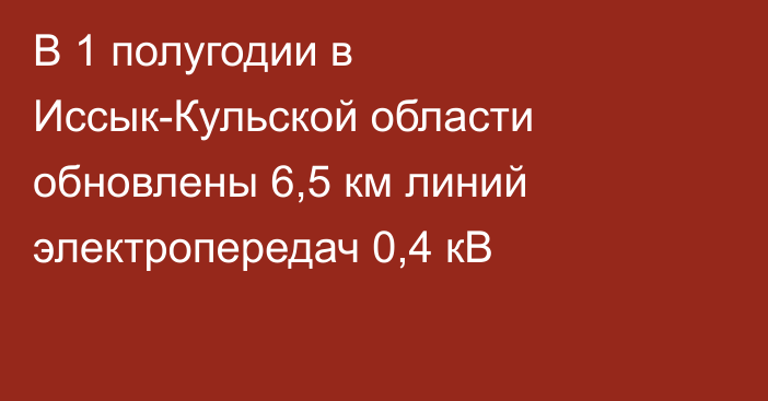 В 1 полугодии в Иссык-Кульской области обновлены 6,5 км линий электропередач 0,4 кВ