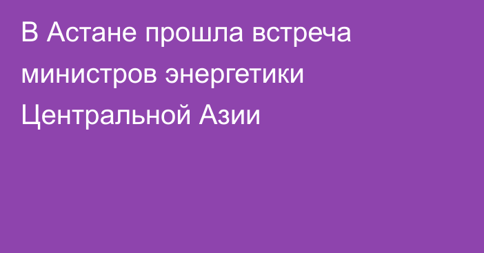 В Астане прошла встреча министров энергетики Центральной Азии