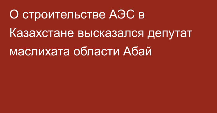 О строительстве АЭС в Казахстане высказался депутат маслихата области Абай