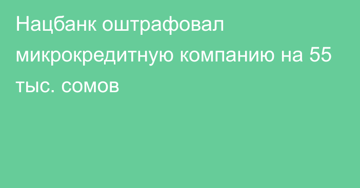 Нацбанк оштрафовал микрокредитную компанию на 55 тыс. сомов