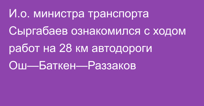 И.о. министра транспорта Сыргабаев ознакомился с ходом работ на 28 км автодороги Ош—Баткен—Раззаков