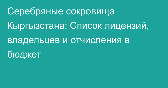 Серебряные сокровища Кыргызстана: Список лицензий, владельцев и отчисления в бюджет