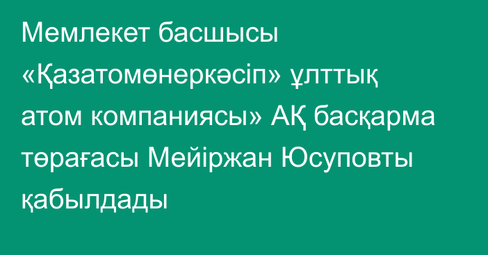 Мемлекет басшысы «Қазатомөнеркәсіп» ұлттық атом компаниясы» АҚ басқарма төрағасы Мейіржан Юсуповты қабылдады