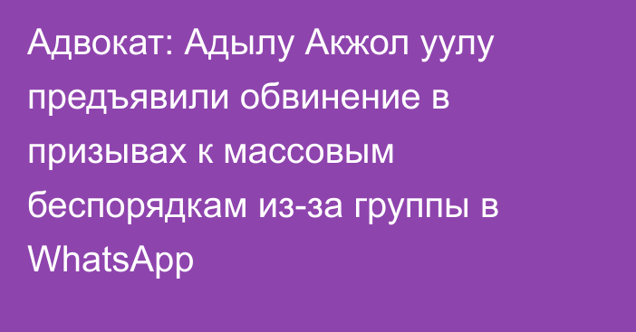 Адвокат: Адылу Акжол уулу предъявили обвинение в призывах к массовым беспорядкам из-за группы в WhatsApp