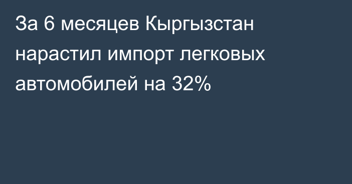 За 6 месяцев Кыргызстан нарастил импорт легковых автомобилей на 32% 