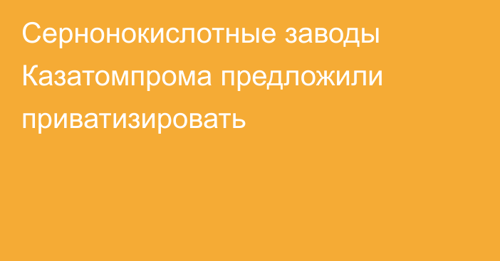 Сернонокислотные заводы Казатомпрома предложили приватизировать