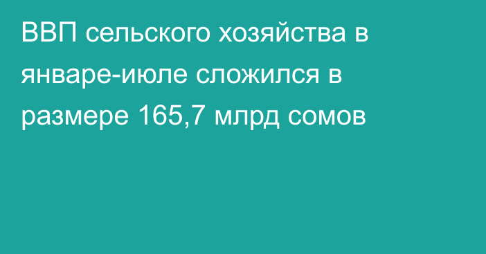 ВВП сельского хозяйства в январе-июле сложился в размере 165,7 млрд сомов