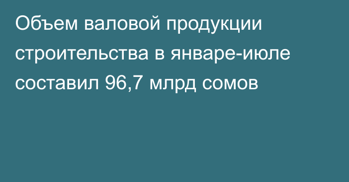 Объем валовой продукции строительства в январе-июле составил 96,7 млрд сомов