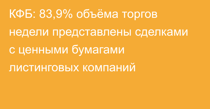 КФБ: 83,9% объёма торгов недели представлены сделками с ценными бумагами листинговых компаний