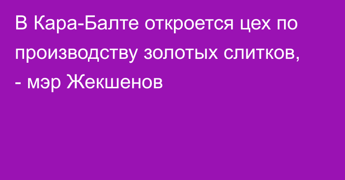 В Кара-Балте откроется цех по производству золотых слитков, - мэр Жекшенов