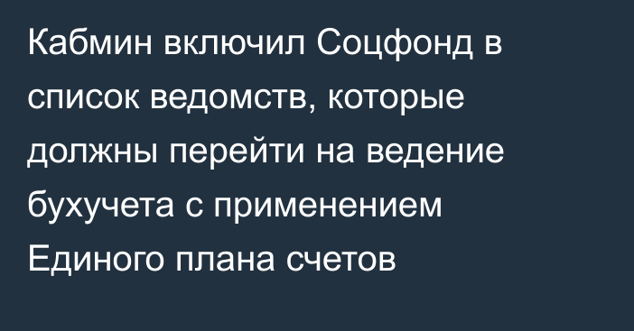 Кабмин включил Соцфонд в список ведомств, которые должны перейти на ведение бухучета с применением Единого плана счетов