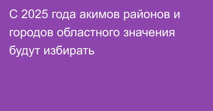 С 2025 года акимов районов и городов областного значения будут избирать