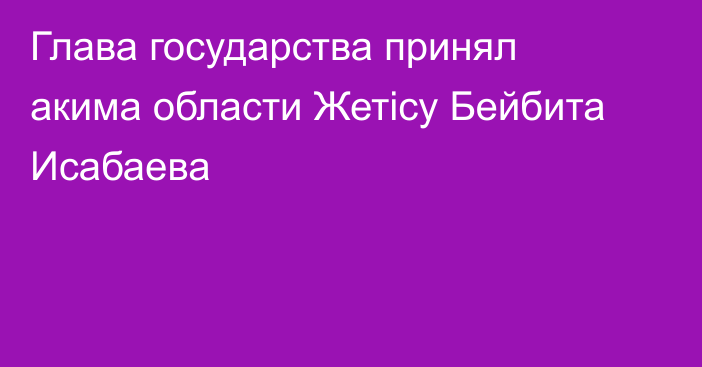 Глава государства принял акима области Жетісу Бейбита Исабаева