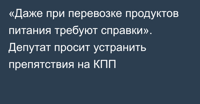 «Даже при перевозке продуктов питания требуют справки». Депутат просит устранить препятствия на КПП