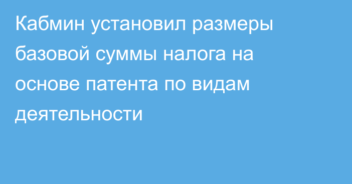 Кабмин установил размеры базовой суммы налога на основе патента по видам деятельности