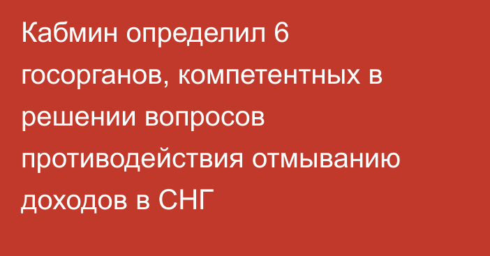 Кабмин определил 6 госорганов, компетентных в решении вопросов противодействия отмыванию доходов в СНГ