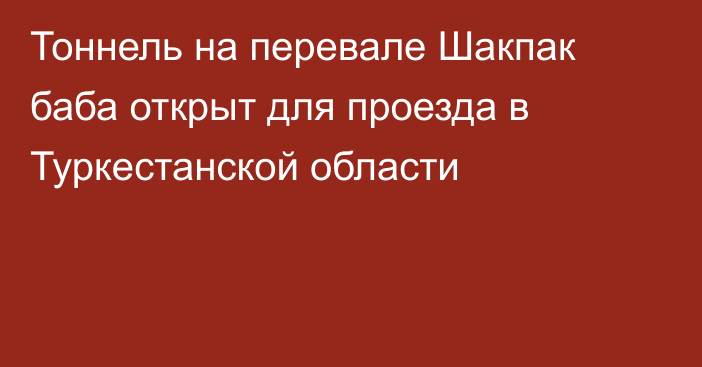 Тоннель на перевале Шакпак баба открыт для проезда в Туркестанской области