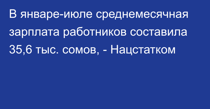 В январе-июле среднемесячная зарплата работников составила 35,6 тыс. сомов, - Нацстатком