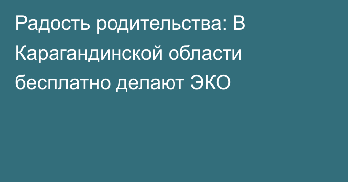 Радость родительства: В Карагандинской области бесплатно делают ЭКО