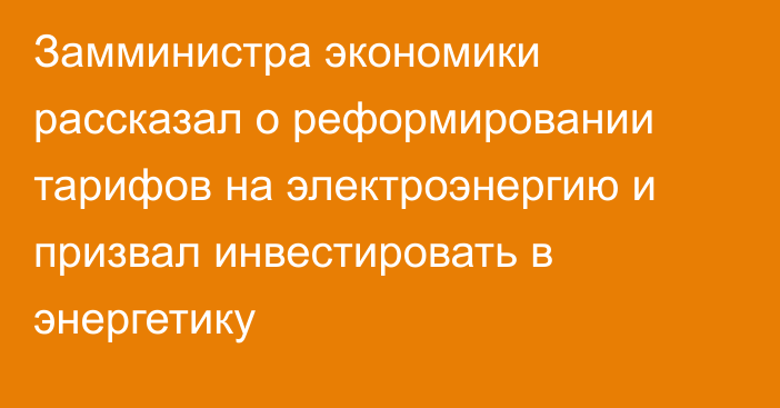 Замминистра экономики рассказал о реформировании тарифов на электроэнергию и призвал инвестировать в энергетику