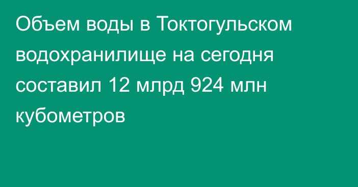 Объем воды в Токтогульском водохранилище на сегодня составил 12 млрд 924 млн кубометров