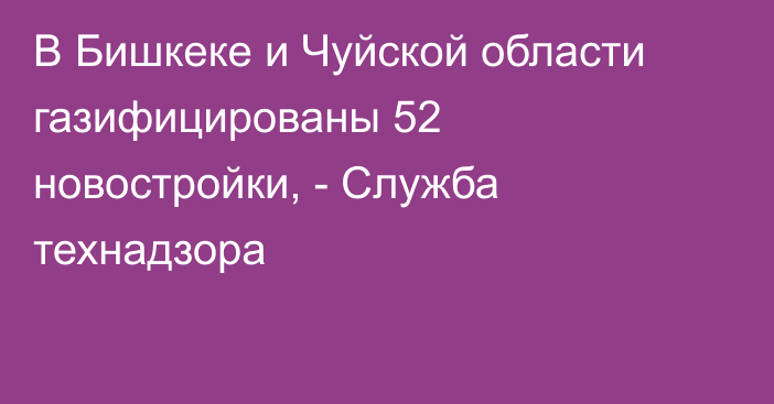 В Бишкеке и Чуйской области газифицированы 52 новостройки, - Служба технадзора