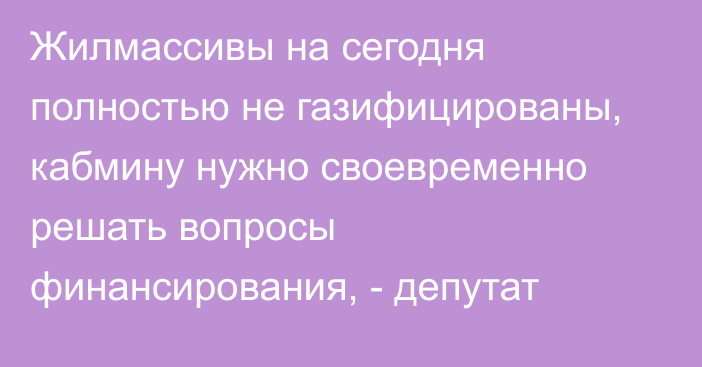 Жилмассивы на сегодня полностью не газифицированы, кабмину нужно своевременно решать вопросы финансирования, - депутат