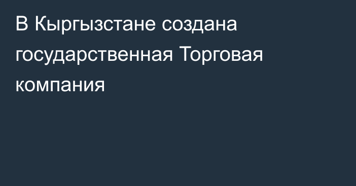 В Кыргызстане создана государственная Торговая компания