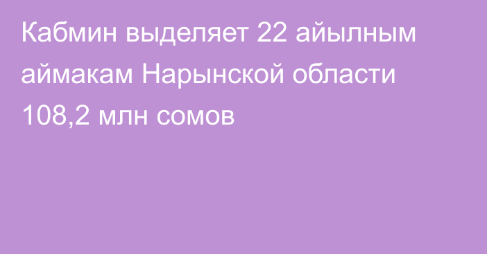 Кабмин выделяет 22 айылным аймакам Нарынской области 108,2 млн сомов