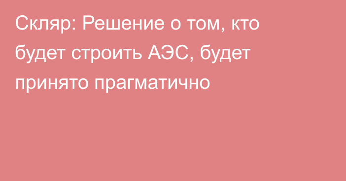 Скляр: Решение о том, кто будет строить АЭС, будет принято прагматично