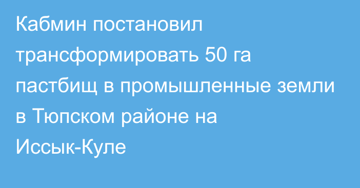 Кабмин постановил трансформировать 50 га пастбищ в промышленные земли в Тюпском районе на Иссык-Куле