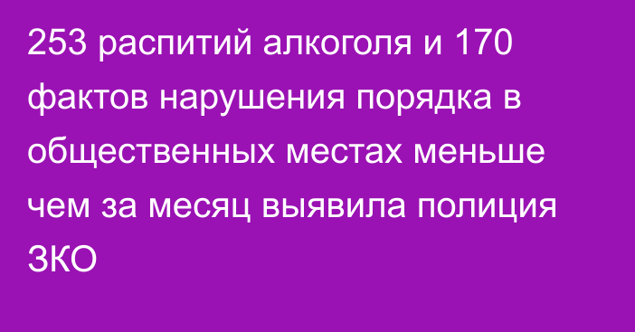 253 распитий алкоголя и 170 фактов нарушения порядка в общественных местах меньше чем за месяц выявила полиция ЗКО