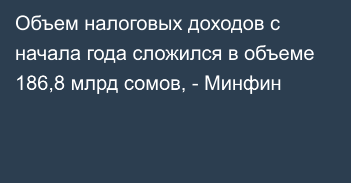 Объем налоговых доходов с начала года сложился в объеме 186,8 млрд сомов, - Минфин