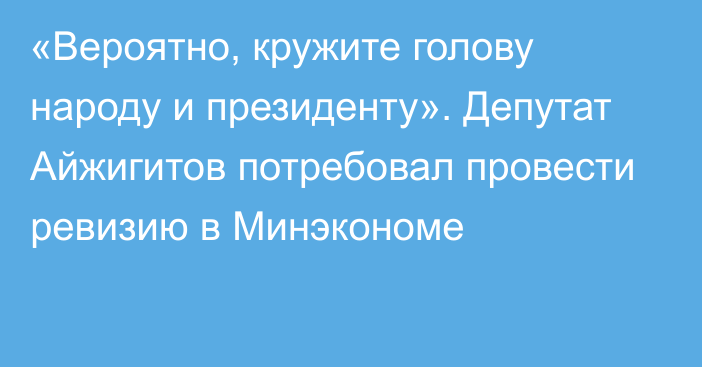 «Вероятно, кружите голову народу и президенту». Депутат Айжигитов потребовал провести ревизию в Минэкономе