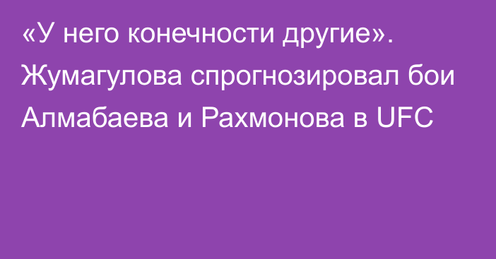 «У него конечности другие». Жумагулова спрогнозировал бои Алмабаева и Рахмонова в UFC