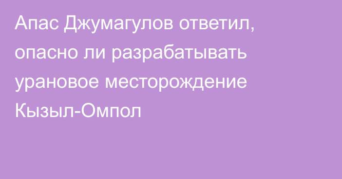 Апас Джумагулов ответил, опасно ли разрабатывать урановое месторождение Кызыл-Омпол