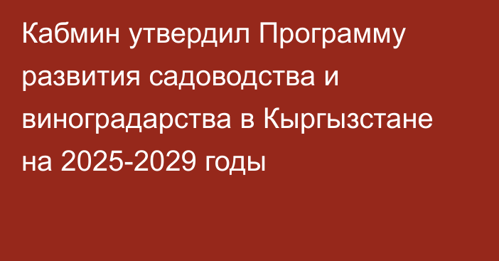 Кабмин утвердил Программу развития садоводства и виноградарства в Кыргызстане на 2025-2029 годы