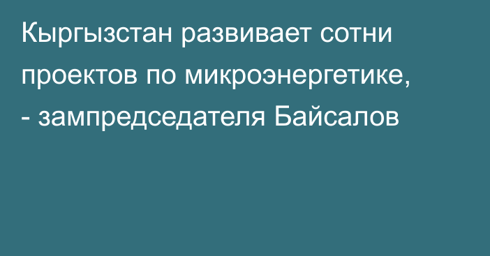 Кыргызстан развивает сотни проектов по микроэнергетике, - зампредседателя Байсалов