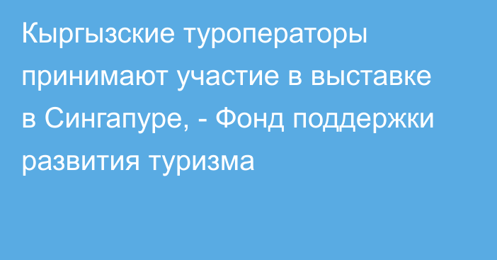 Кыргызские туроператоры принимают участие в выставке в Сингапуре, - Фонд поддержки развития туризма