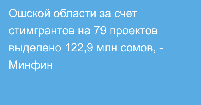 Ошской области за счет стимгрантов на 79 проектов выделено 122,9 млн сомов, - Минфин