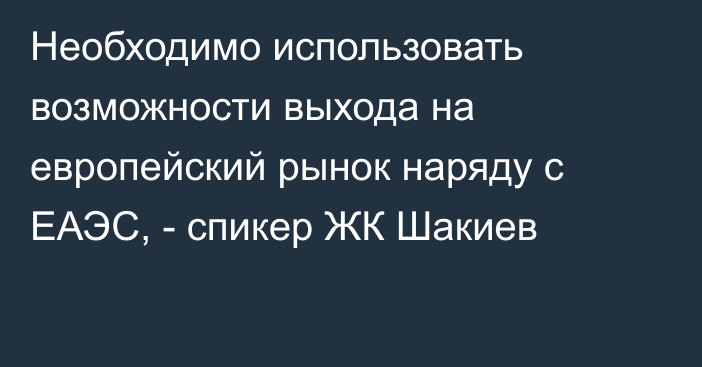 Необходимо использовать возможности выхода на европейский рынок наряду с ЕАЭС, - спикер ЖК Шакиев