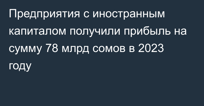 Предприятия с иностранным капиталом получили прибыль на сумму 78 млрд сомов в 2023 году