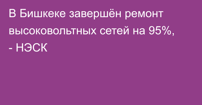 В Бишкеке завершён ремонт высоковольтных сетей на 95%, - НЭСК