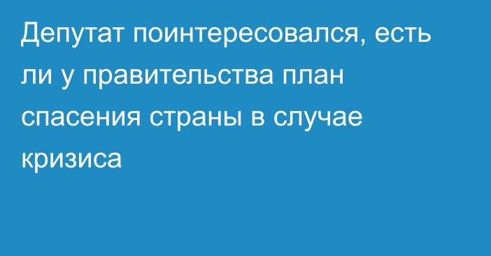 Депутат поинтересовался, есть ли у правительства план спасения страны в случае кризиса