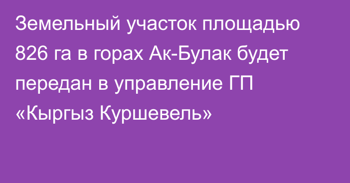 Земельный участок площадью 826 га в горах Ак-Булак будет передан в управление ГП «Кыргыз Куршевель»